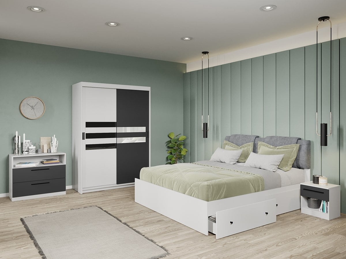 Set dormitor complet Gri+Alb