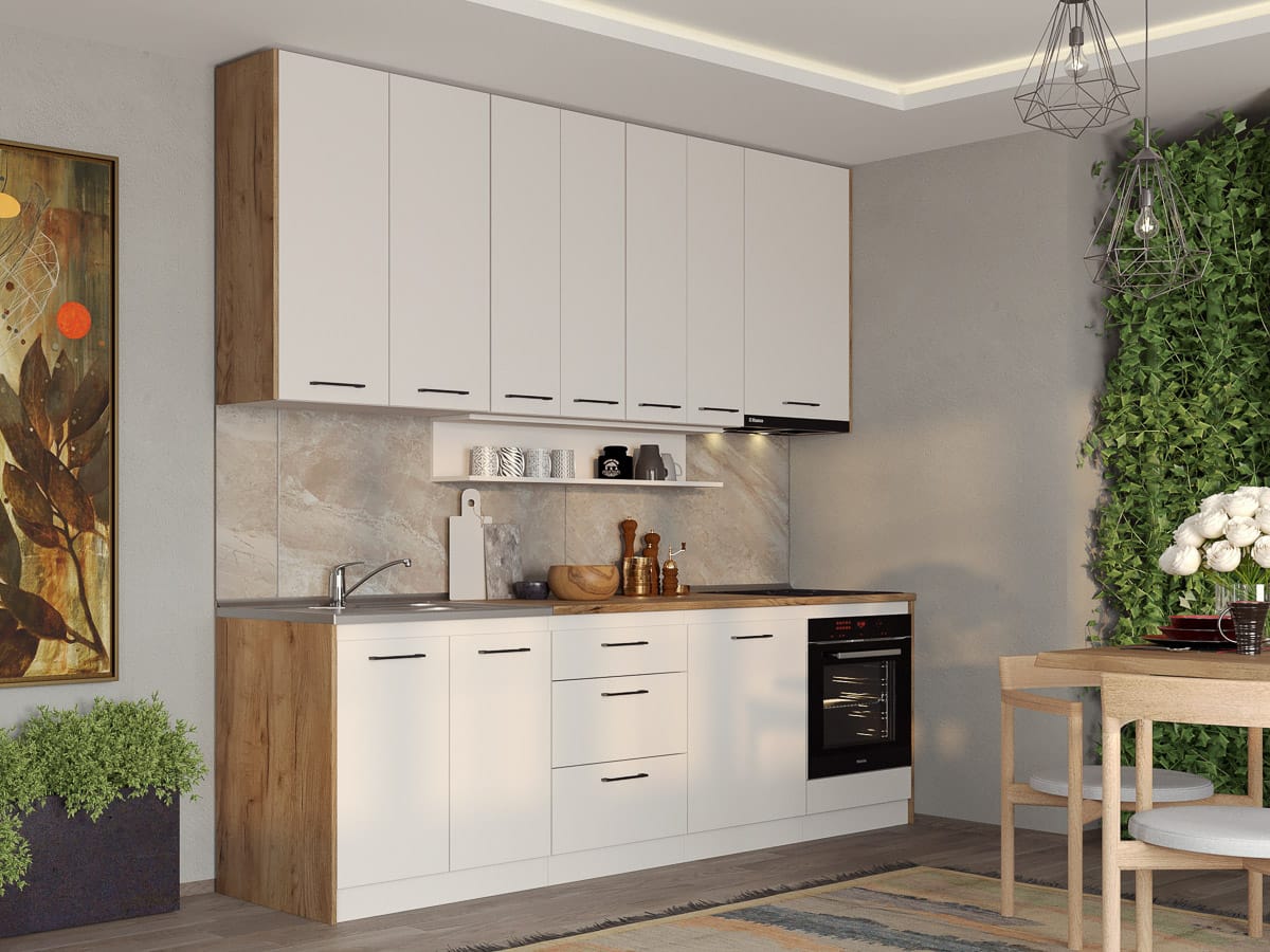 Set Mobila Bucatarie alba cu lemn Echo