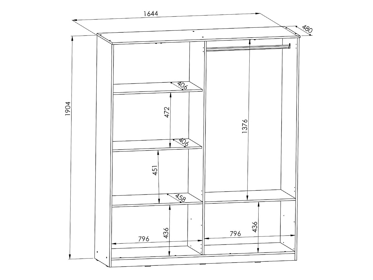 Dulap dormitor 4 usi Gri cu Alb+oglinda 164,4 x 192,5 cm - mobidea
