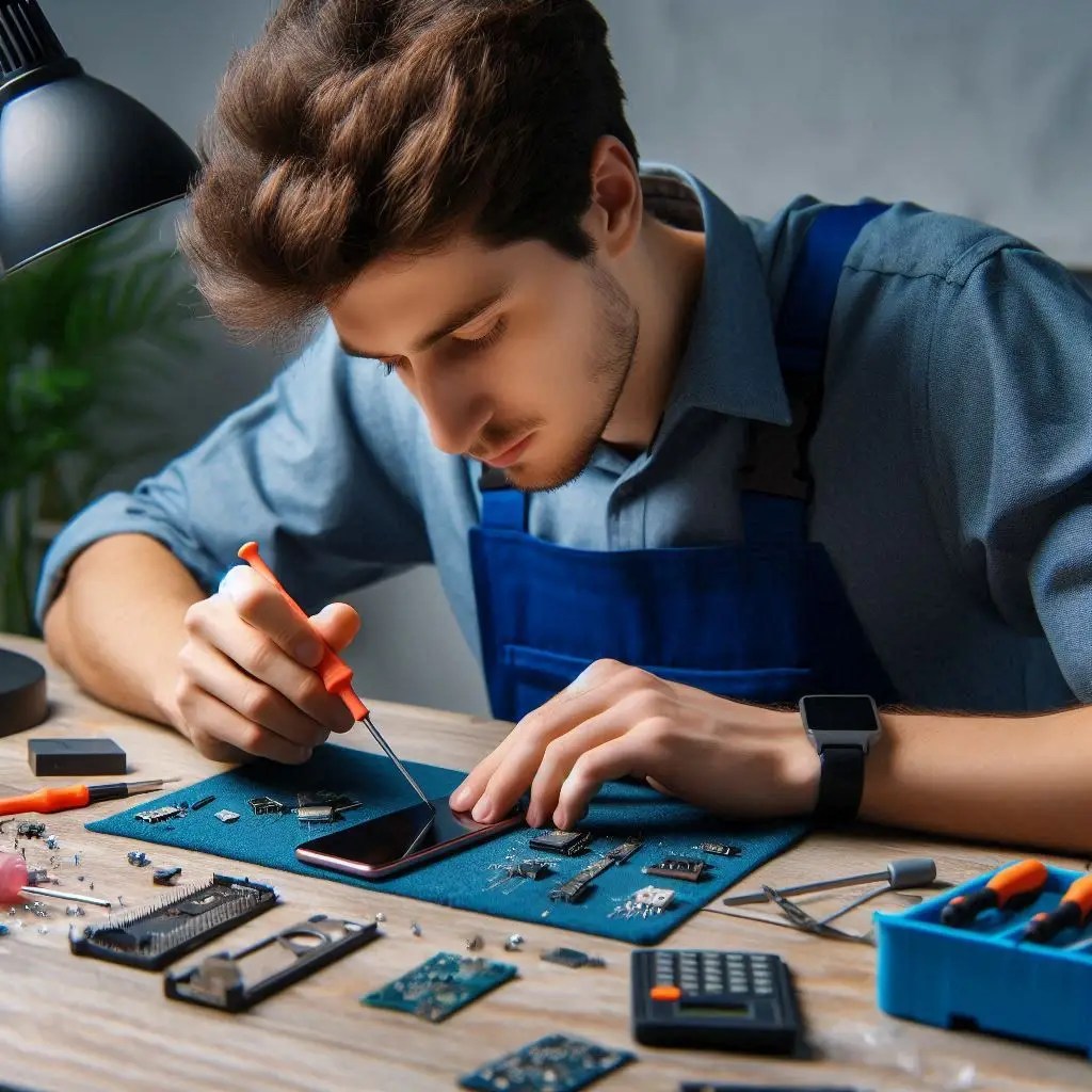 Dedicated technician repairing a smartphone screen in Smithfield with focus and precision.