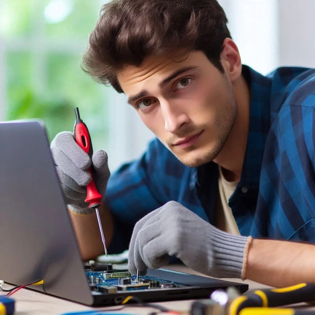 MobileBoss technician repairing a laptop motherboard for a customer near Prairiewood.