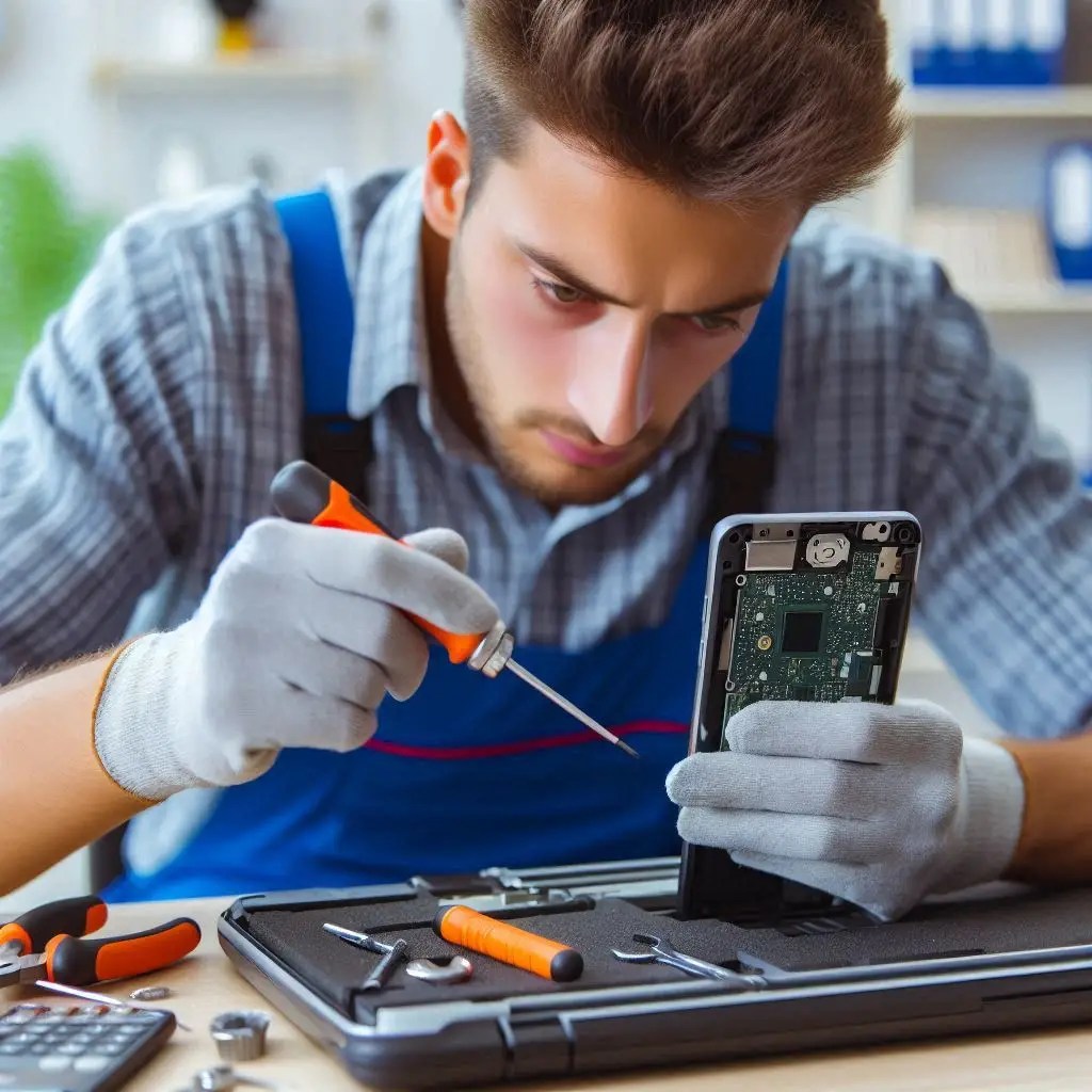 MobileBoss technician performing a phone repair for a Prairiewood customer
