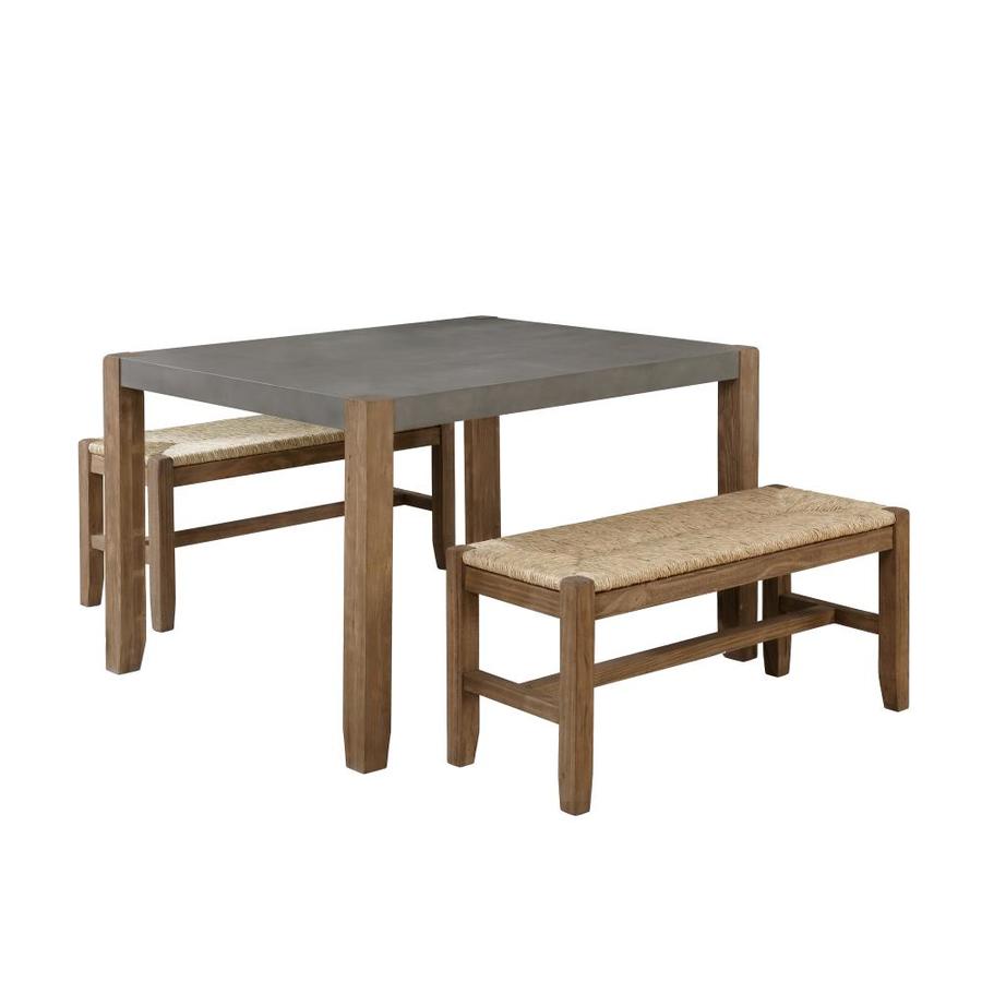 Alaterre Furniture Newport 3 Piece Modern Wood Dining Table With Two Rush Seat Benches In The Dining Room Sets Department At Lowes Com