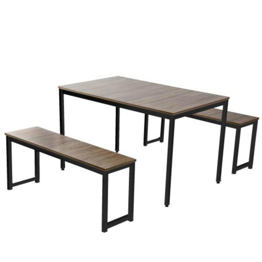 Casainc Brown 3 Piece Dining Table Set Kitchen Table With Two Benches Kitchen Contemporary Home Furniture In The Dining Room Sets Department At Lowes Com