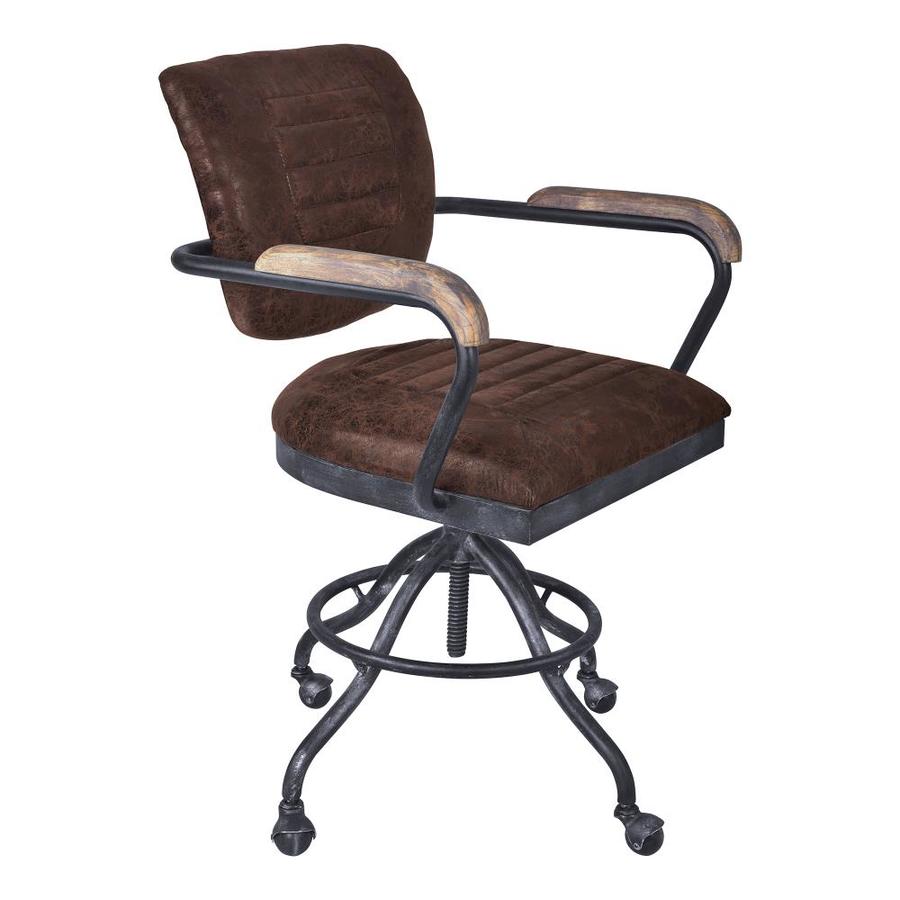 Armen Living Brice Modern Office Chair In Industrial Grey Finish And Brown Fabric With Pine Wood Arms In The Office Chairs Department At Lowes Com