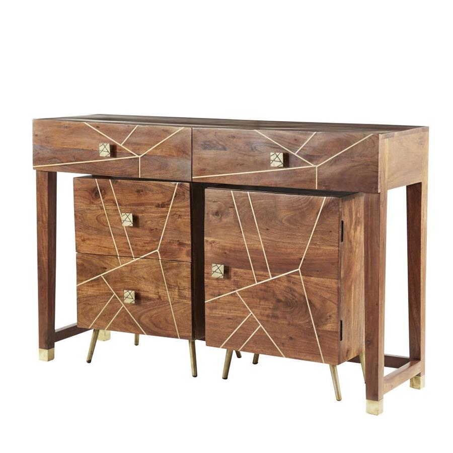 Grayson Lane Large Modern Natural Wood Console Table With 2 Drawer And 2 Layer Storage Cabinet Set Of 3 52 19 19w In The Console Tables Department At Lowes Com
