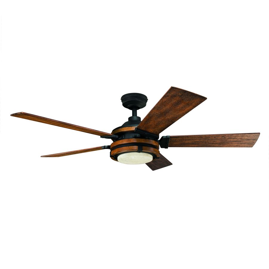 Kichler Barrington 52 In Distressed Black And Wood Led Indoor Ceiling Fan With Remote 5 Blade In The Ceiling Fans Department At Lowes Com