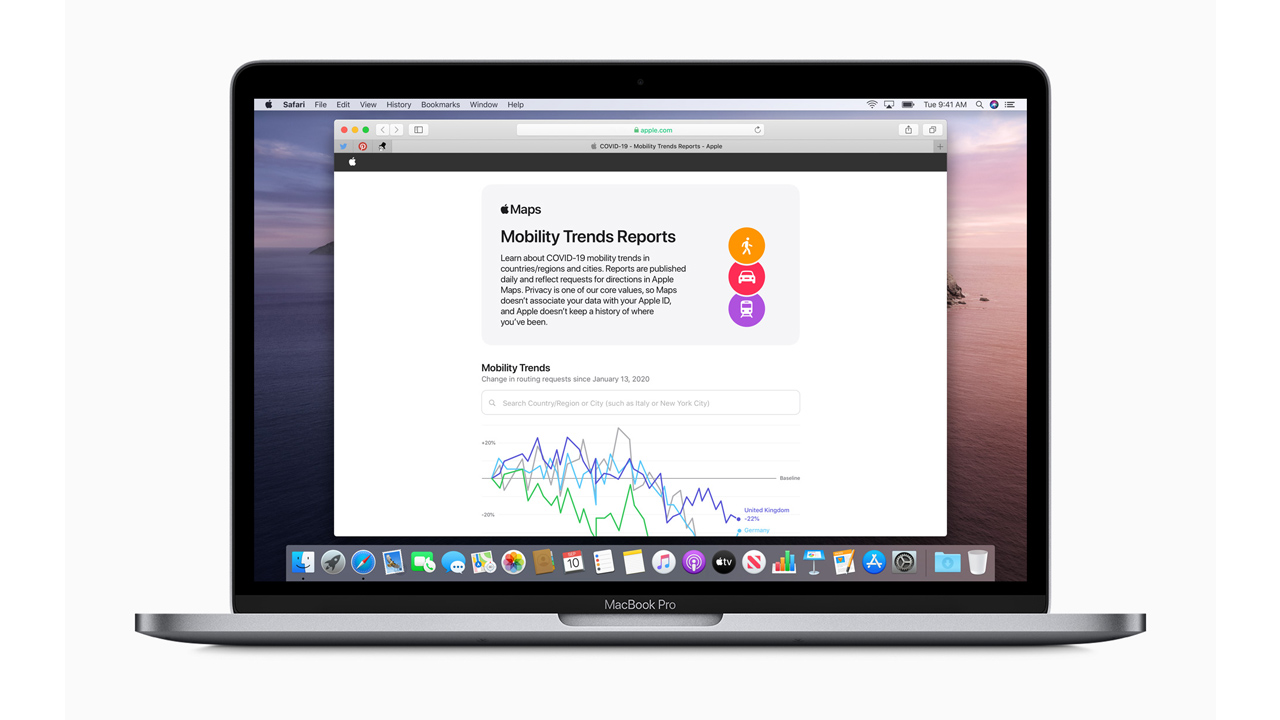 Apple、新型コロナ対策支援で移動データ公開。海外は交通機関、日本は徒歩が減少