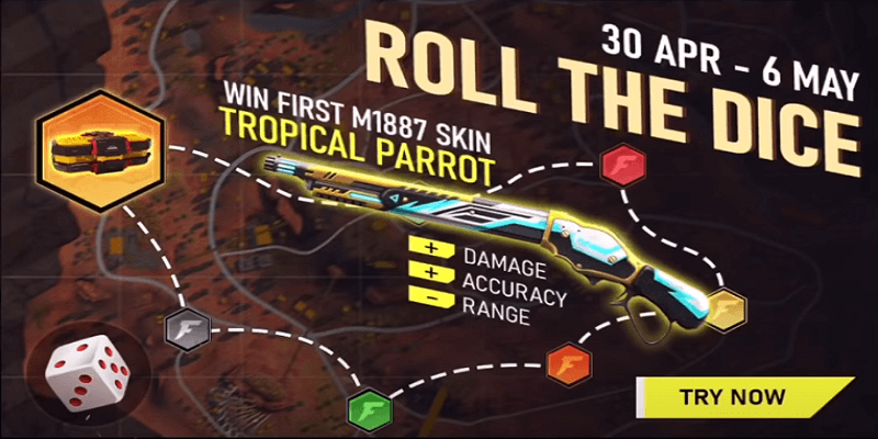 Free Fire Roll The Dice Event Get Tropical Parrot M1887 Skin Mobile Mode Gaming