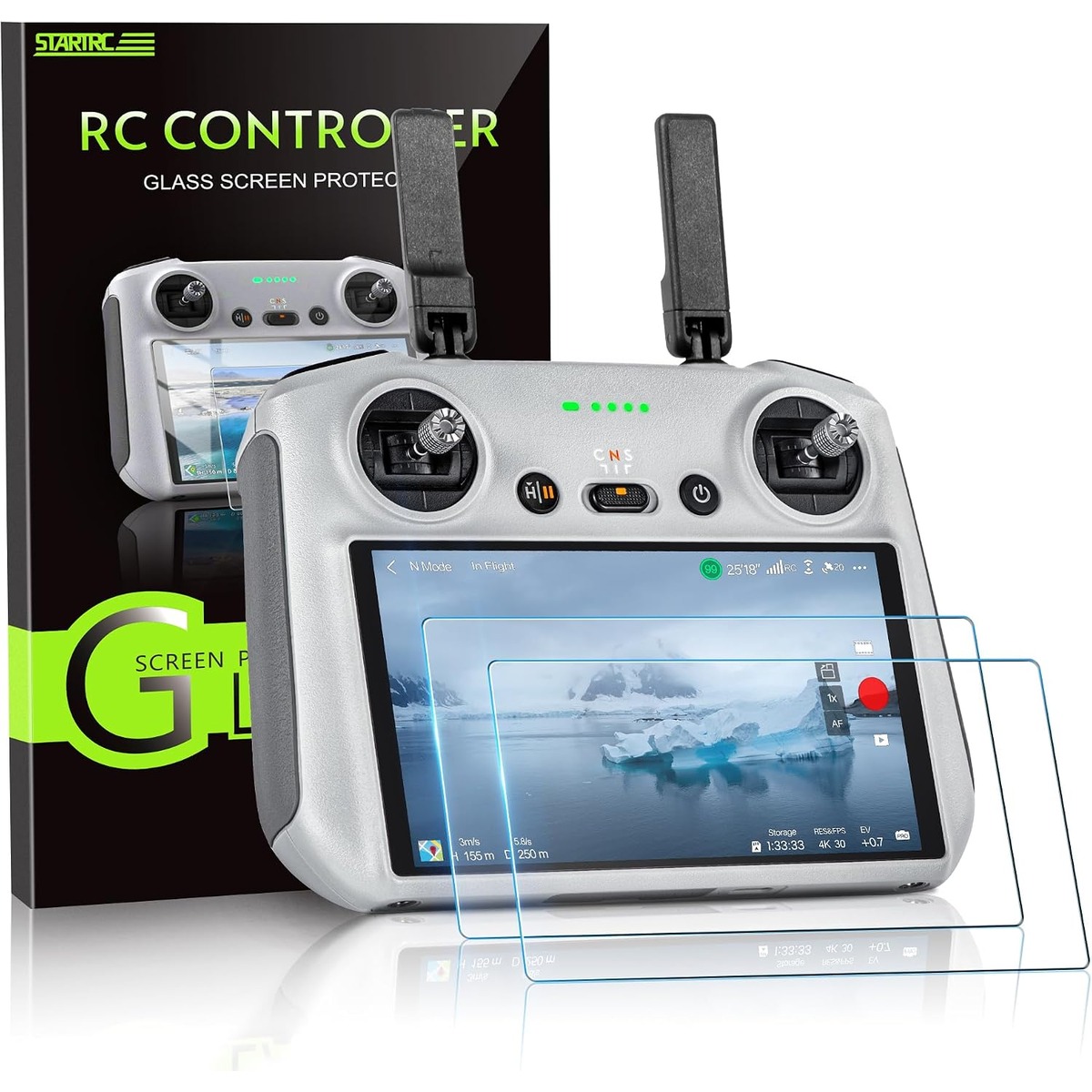 STARTRC tempered glass screen protector 2-pack for DJI RC and RC 2 controllers