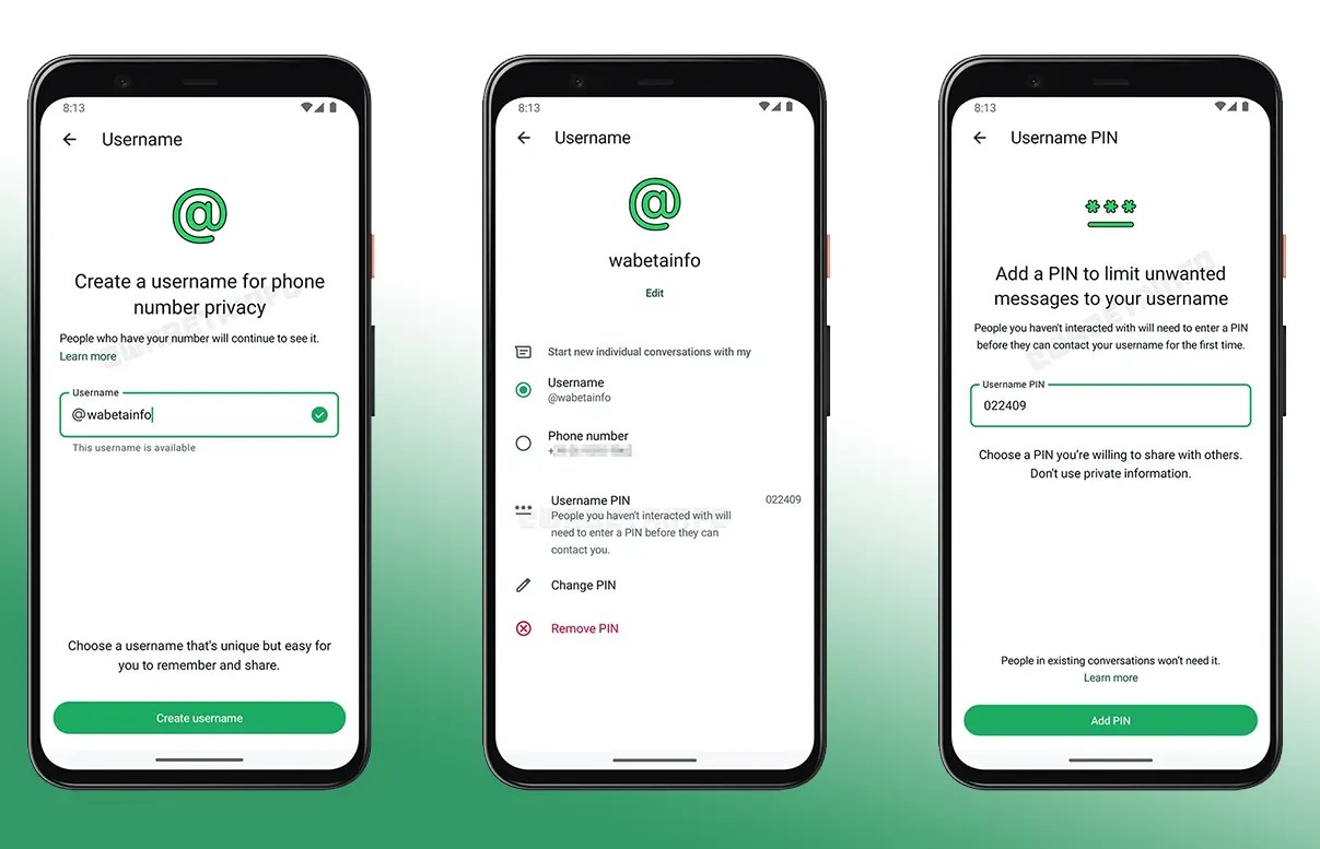 Whatsapp Pin Username feature