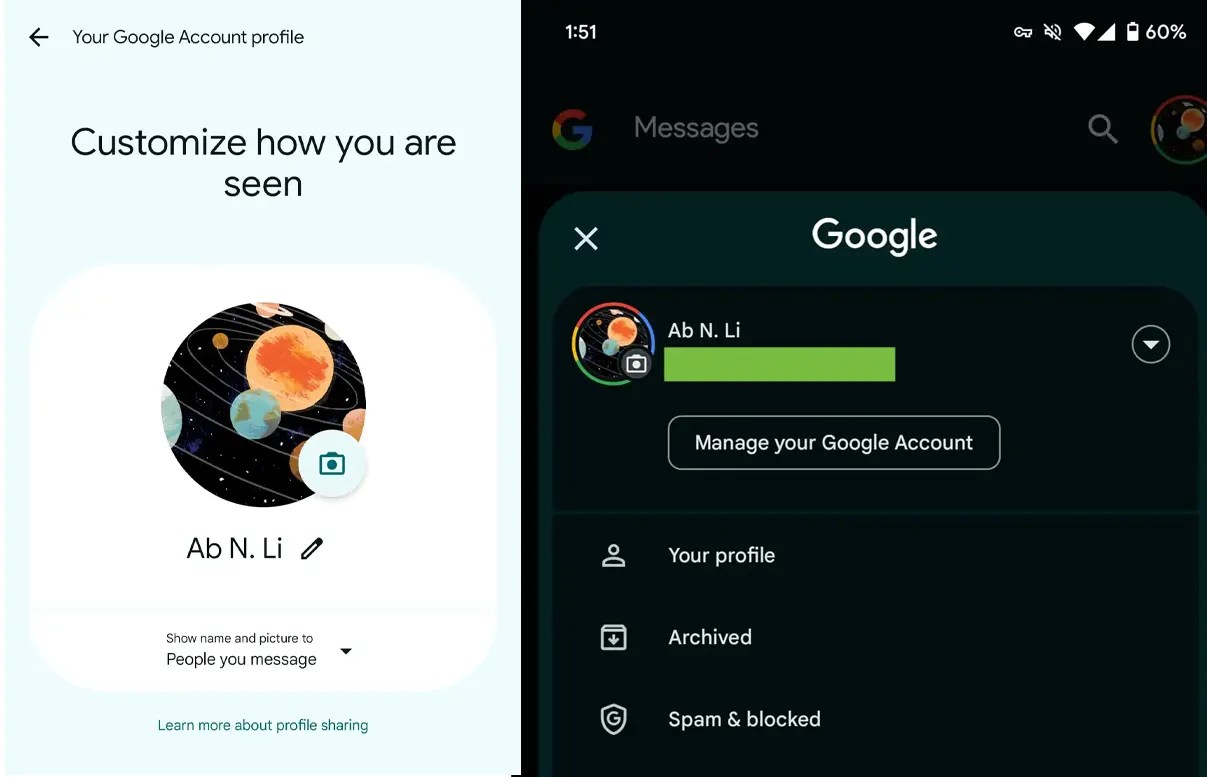 Google Messages Profile Setting