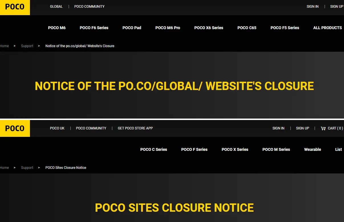 Poco Website closure