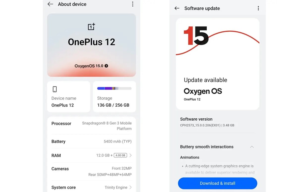 OnePlus 12 OxygenOS 15 update