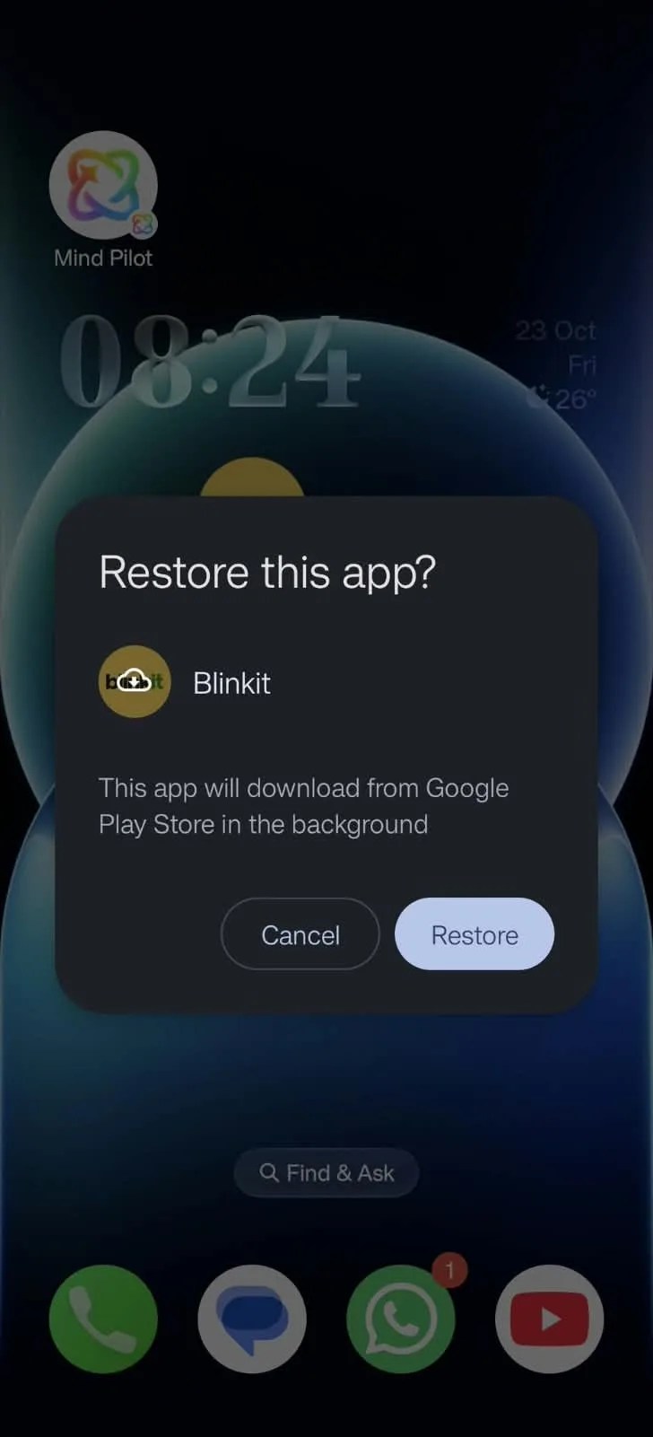 ColorOS 17 App Archiving - Restore this app confirmation