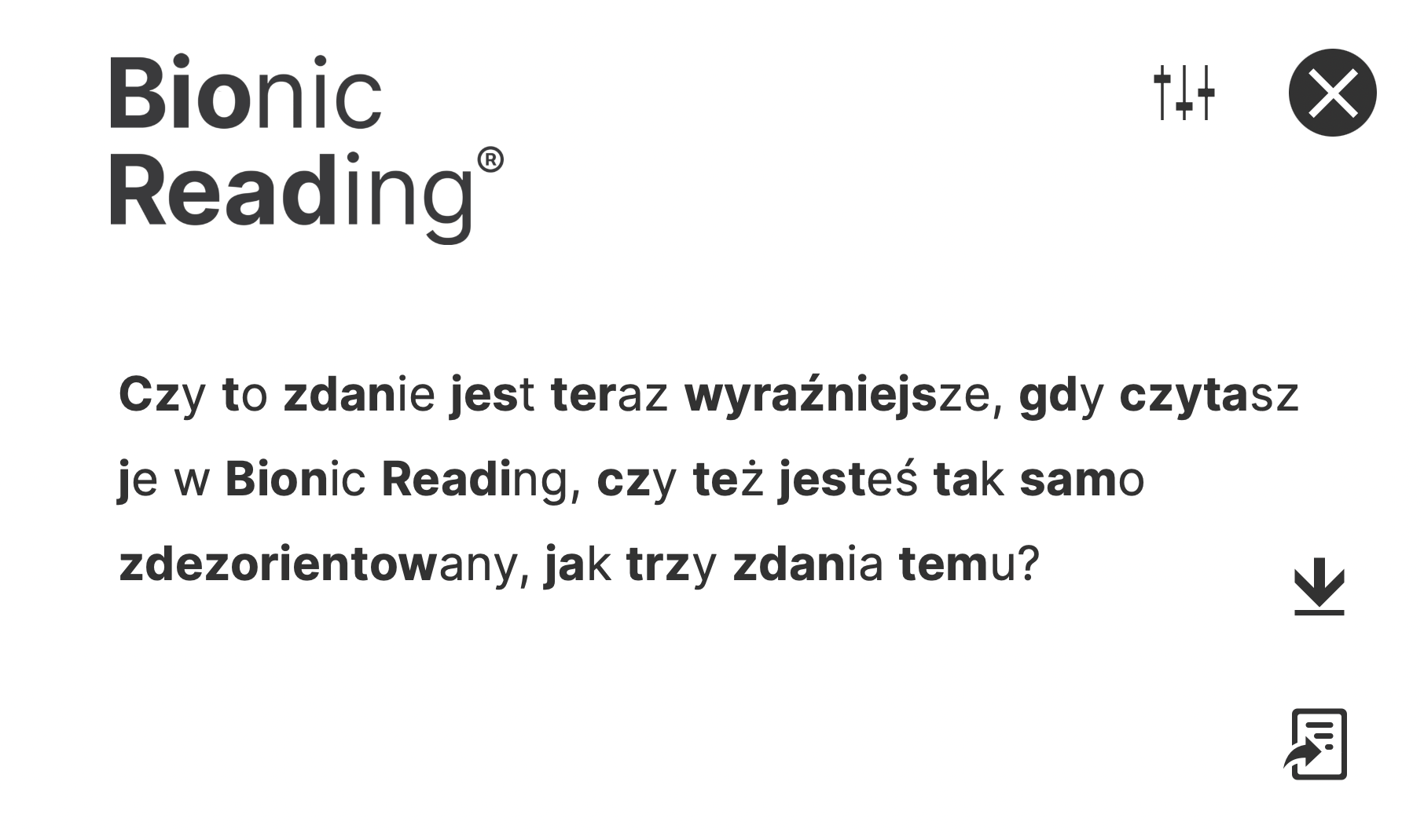 Przykładowy tekst w Bionic Reading