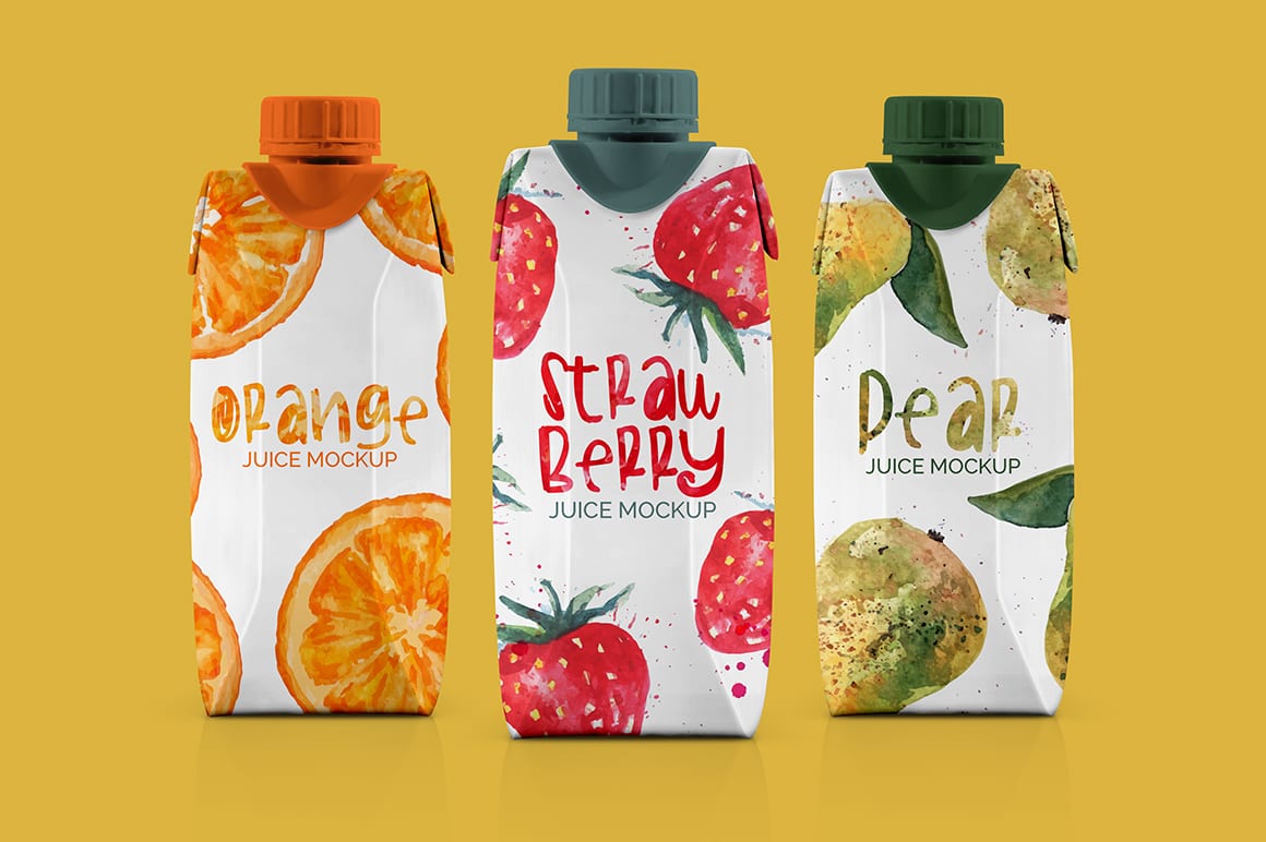 Showcase your corporate identity or packaging design for juice in the most photorealistic way with these juice packaging mockups. Juice Carton Box Container Mockup Mockupslib