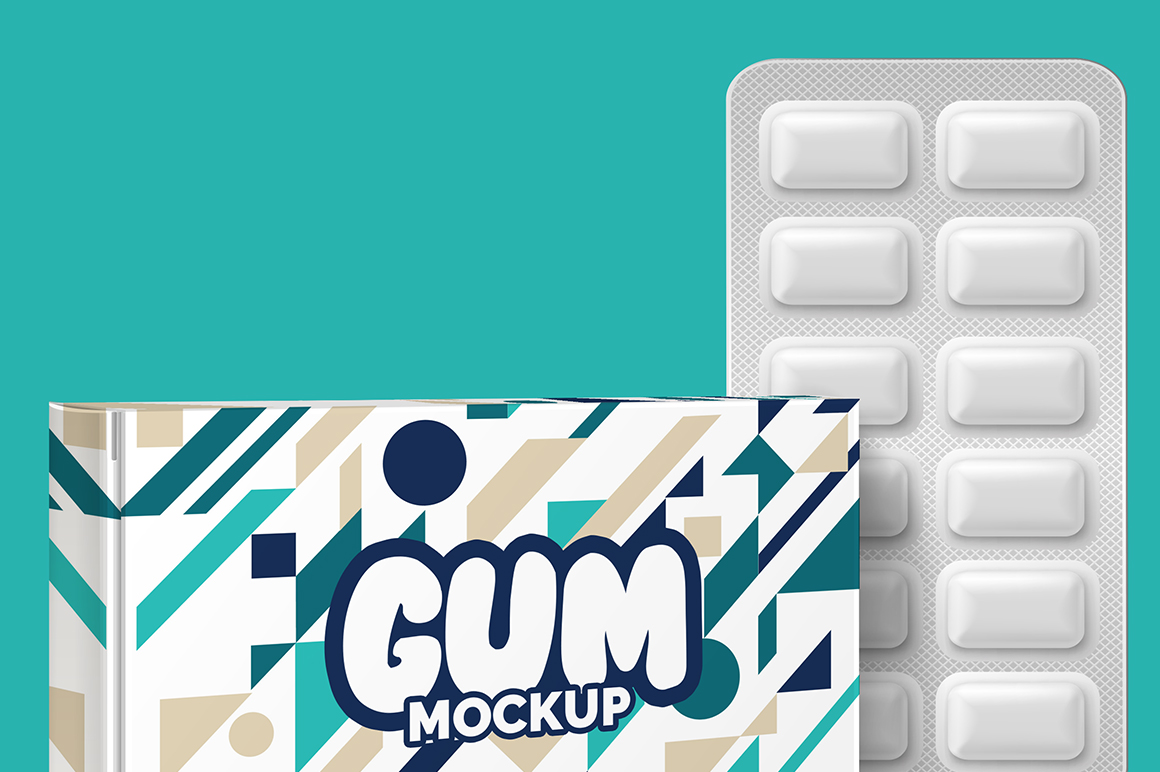 Chewing gum in blister packagaging mockup. Pack Of Chewing Gum Mockup Mockupslib
