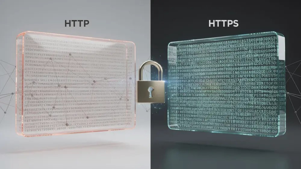 Diagram showing how HTTP and HTTPS handle browser and server communication