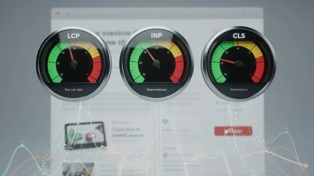 Core Web Vitals showing LCP, INP and CLS for SEO