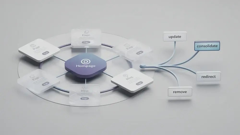 Quarterly content decisions for updating, consolidating, redirecting, retaining or removing pages