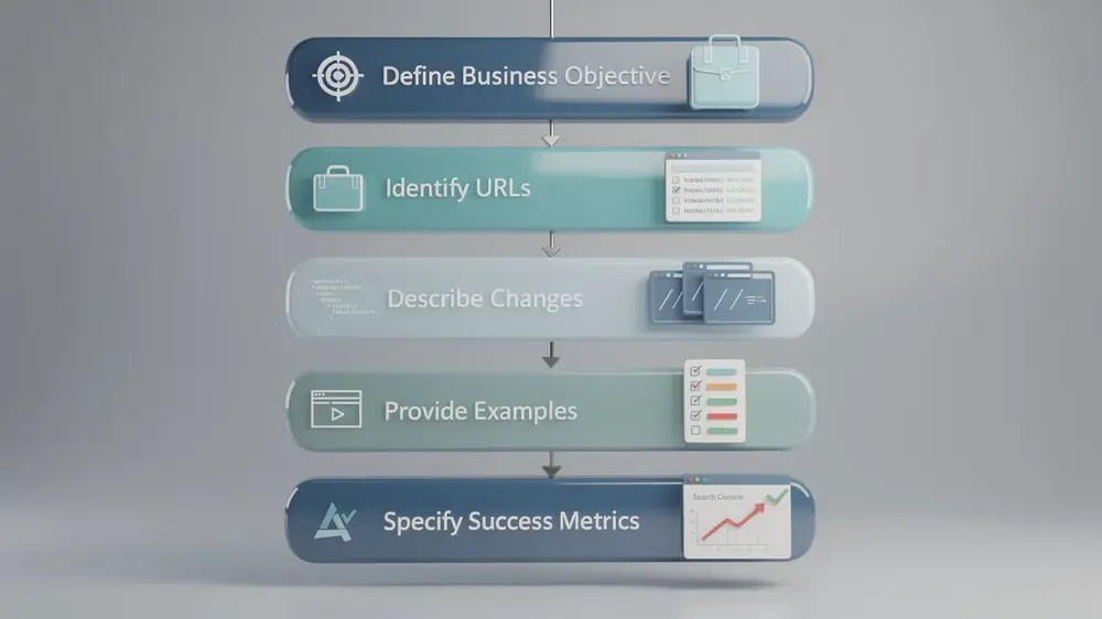 SEO request moving through content, development, design and approval teams