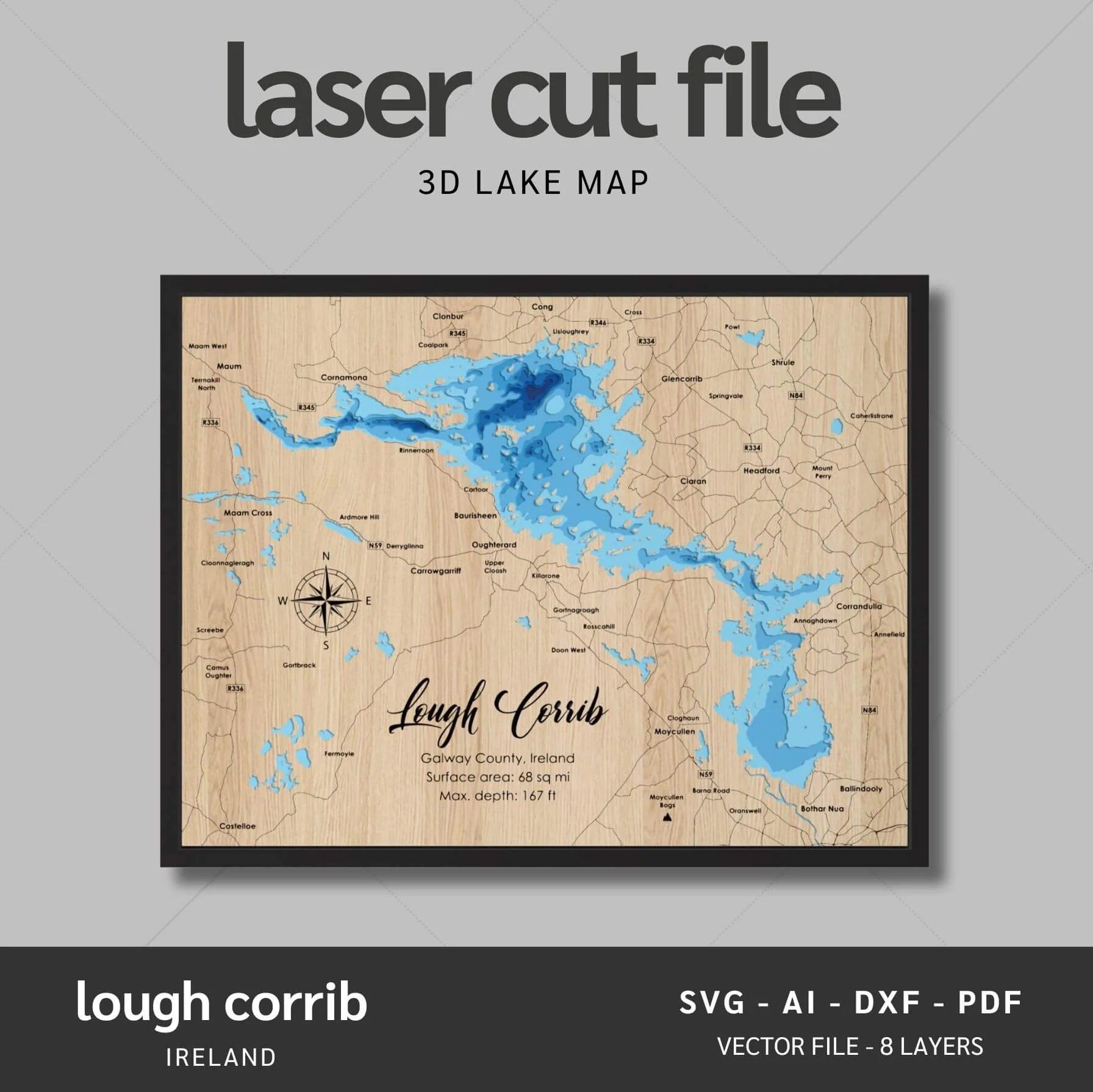Lough Corrib Ireland Laser Map Files Layers Svg Ai Dxf Pdf Moc Loughcorrib.