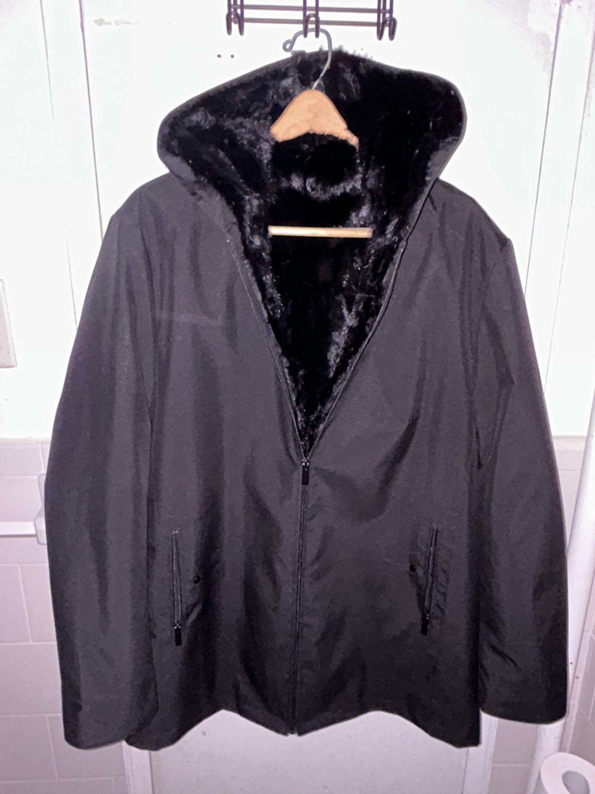 Men's Black Winter Jacket Parka Coat Jacket Mink Fur Lining HOOD photo review