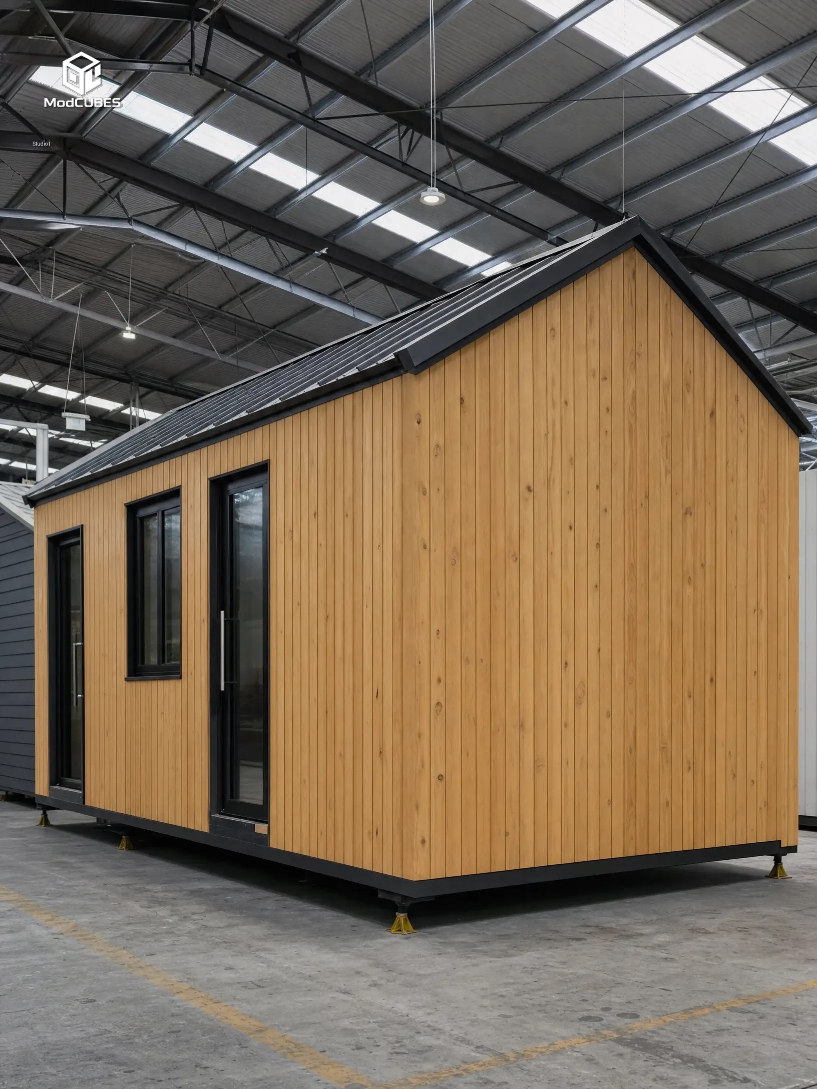 Modern steel-frame modular ADU with landscaped yard