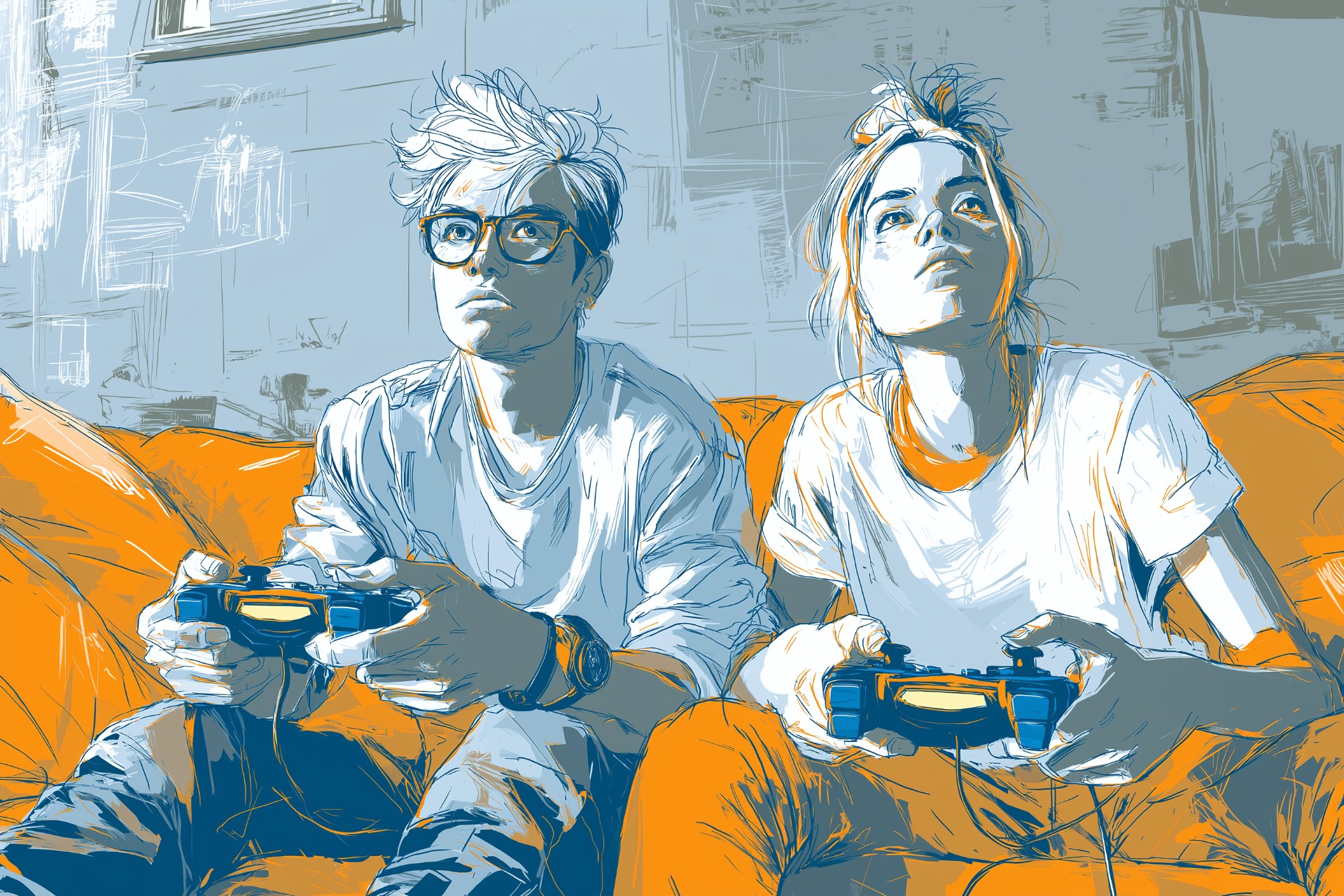 two friends playing couch co-op games