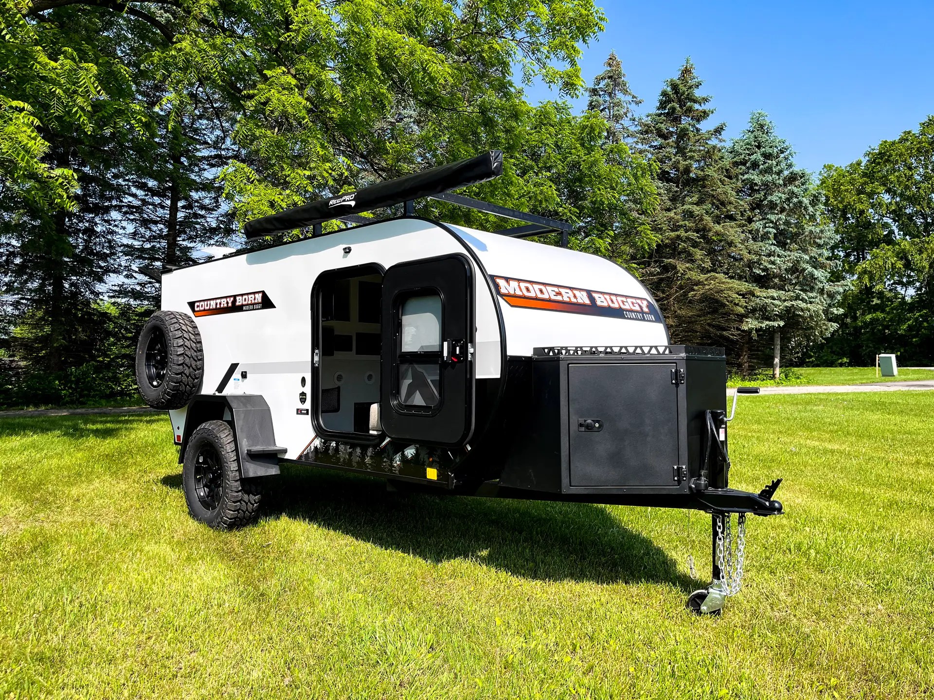 Modern Buggy teardrop camper exterior shot