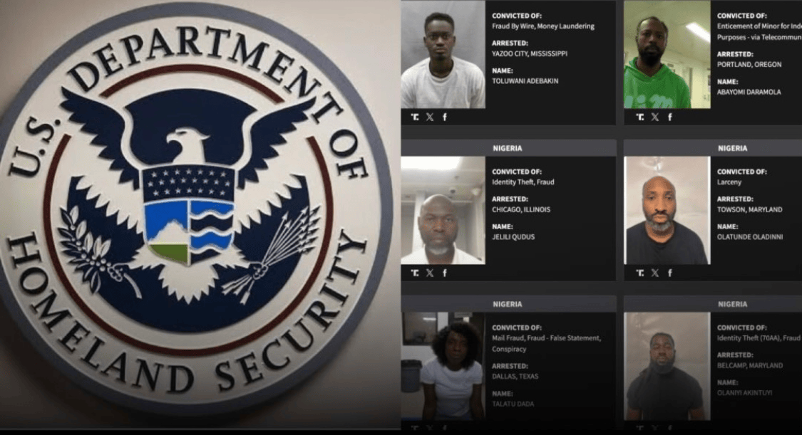 United States government releases official photos and names of 24 Nigerians arrested by ICE officers for money laundering, fraud, and drug offenses.