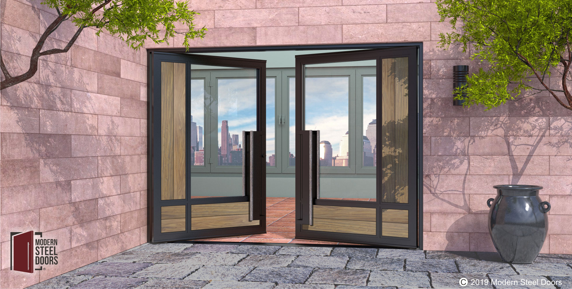 Double Entrance Doors With Glass Metal Glass Exterior Door