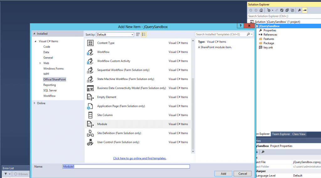 Adding Module To SharePoint Project