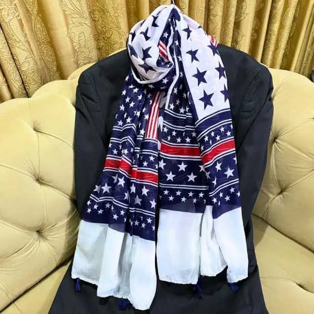 Printed Lawn Hijab - Patriotic Tassels