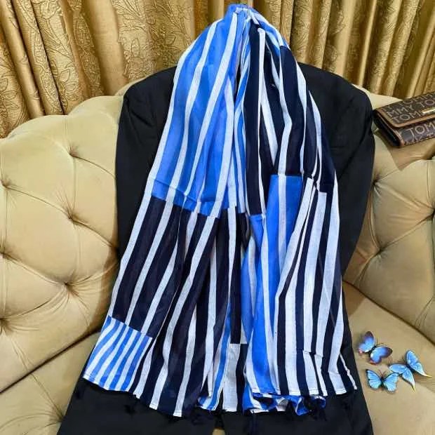 Printed Lawn Hijab - Sapphire Stripes