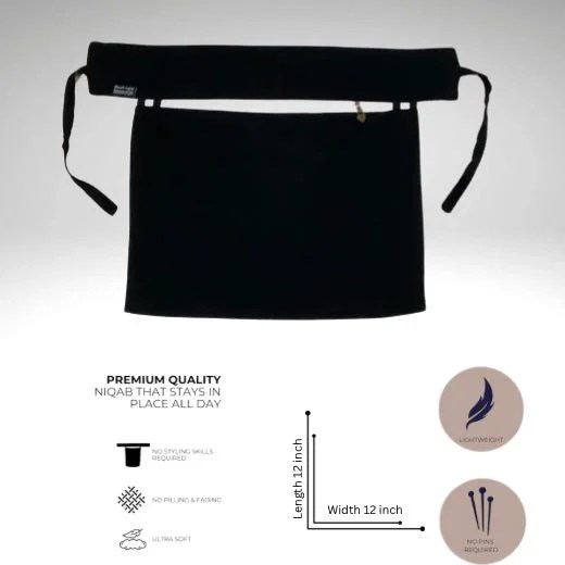 A luxury Imported Saudi niqab laid flat, displaying its elegant shape, color, and fine stitching. Modify.pk
