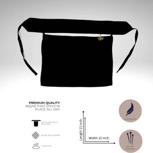 A luxury Imported Saudi niqab laid flat, displaying its elegant shape, color, and fine stitching. Modify.pk