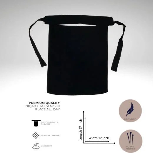 A luxury Imported Saudi niqab laid flat, displaying its elegant shape, color, and fine stitching. Modify.pk