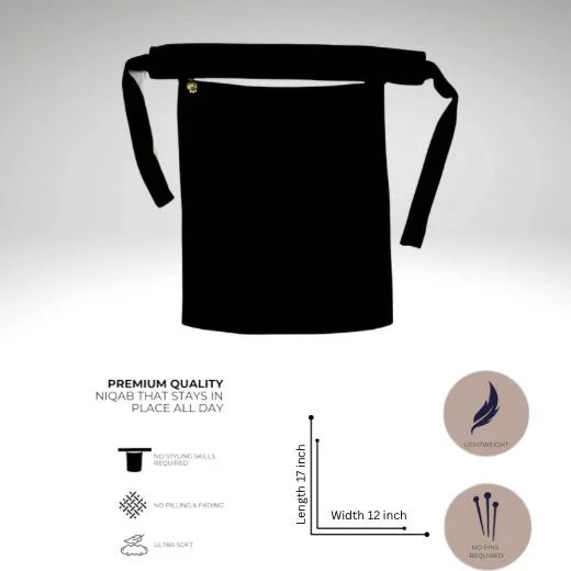 A luxury Imported Saudi niqab laid flat, displaying its elegant shape, color, and fine stitching. Modify.pk