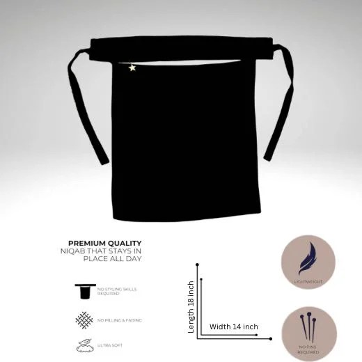 A luxury Imported Saudi niqab laid flat, displaying its elegant shape, color, and fine stitching. Modify.pk