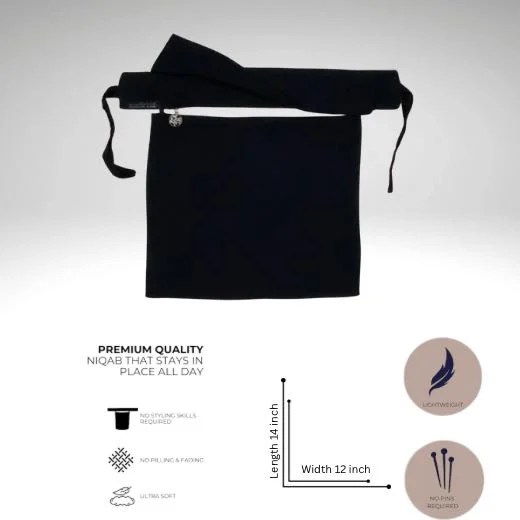 A luxury Imported Saudi niqab laid flat, displaying its elegant shape, color, and fine stitching. Modify.pk