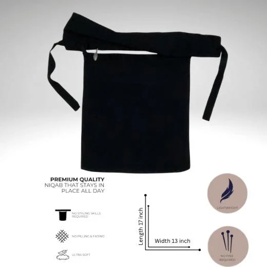 A luxury Imported Saudi niqab laid flat, displaying its elegant shape, color, and fine stitching. Modify.pk