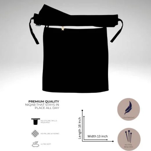 A luxury Imported Saudi niqab laid flat, displaying its elegant shape, color, and fine stitching. Modify.pk