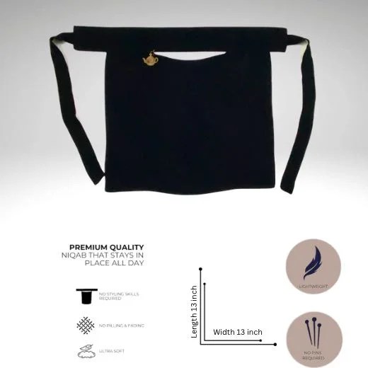 A luxury Imported Saudi niqab laid flat, displaying its elegant shape, color, and fine stitching. Modify.pk