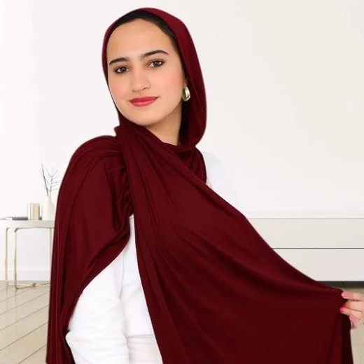 Jersey Hijab styled in a simple wrap, showcasing its fluid drape. Modify.pk