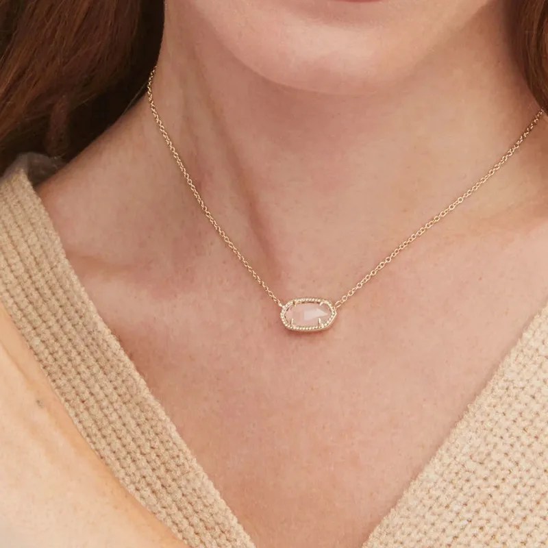 珠宝制造商14k 18k金银玫瑰石英黑玛瑙椭圆形水晶女孩吊坠项链