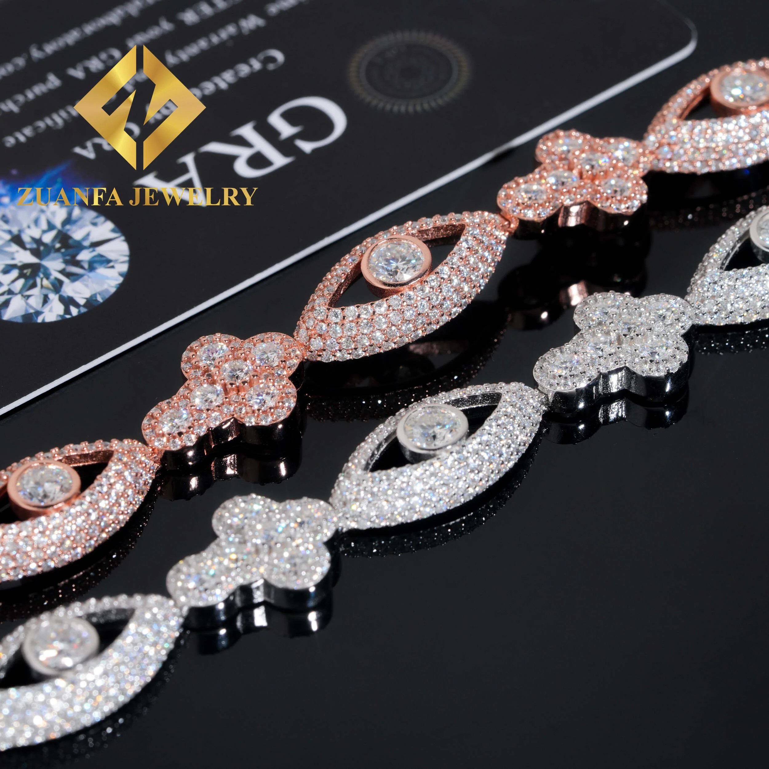 新款上市时尚设计含沙石手链男士925纯银嘻哈冰镇含沙石古巴眼睛 & 十字手链