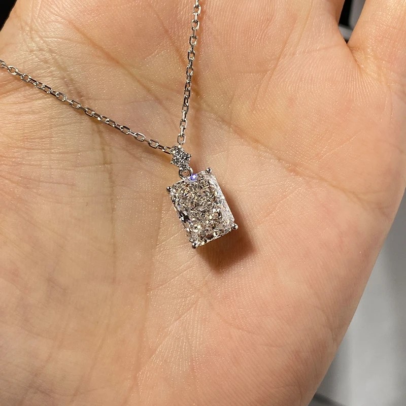 实验室种植的钻石吊坠项链女性辐射切割矩形合成钻石铂金产品钻石项链