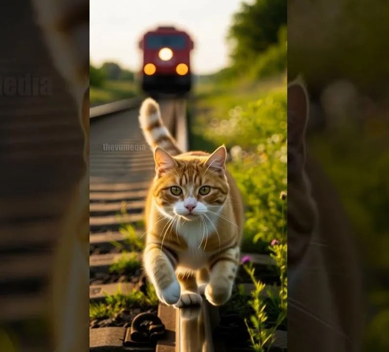 Brave Cat Rescues Trapped Chick From Incoming Train!